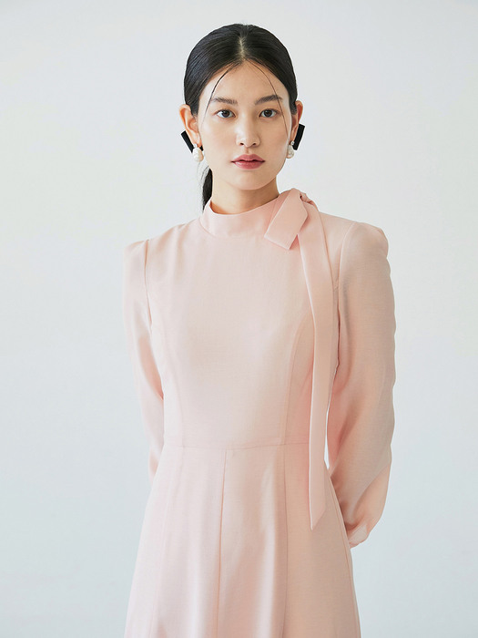 [미전시]ELLEN Tie neck layerd flare dress (Cream/Warm pink)