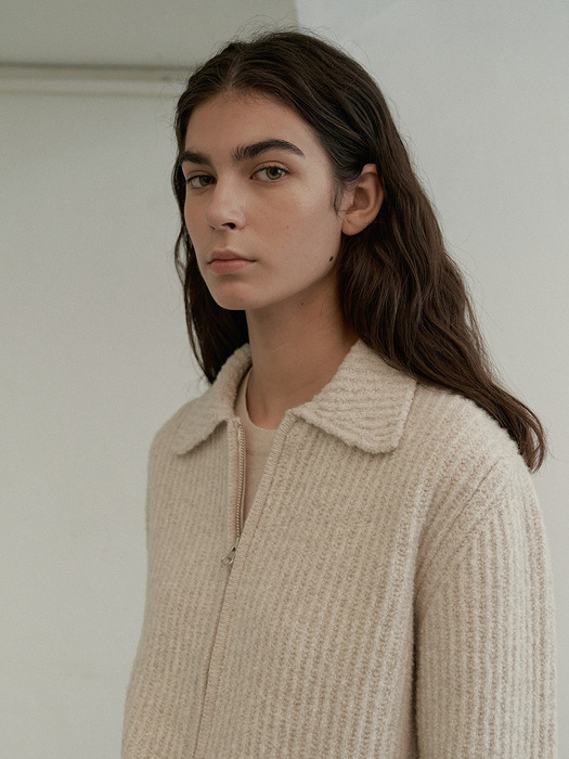 Boucle Zip-up Jumper in Oatmeal