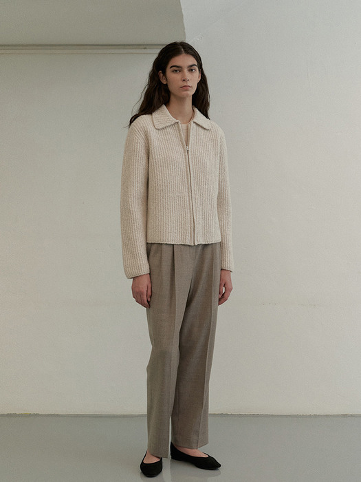 Boucle Zip-up Jumper in Oatmeal