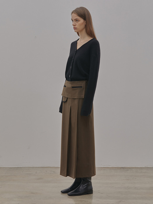 PLEATS WOOL SKIRT_Brown