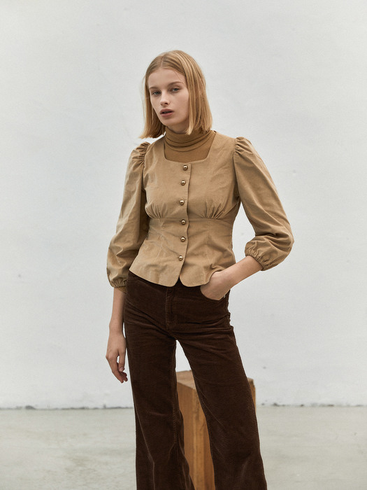 Fitted Corduroy Blouse_Light Camel