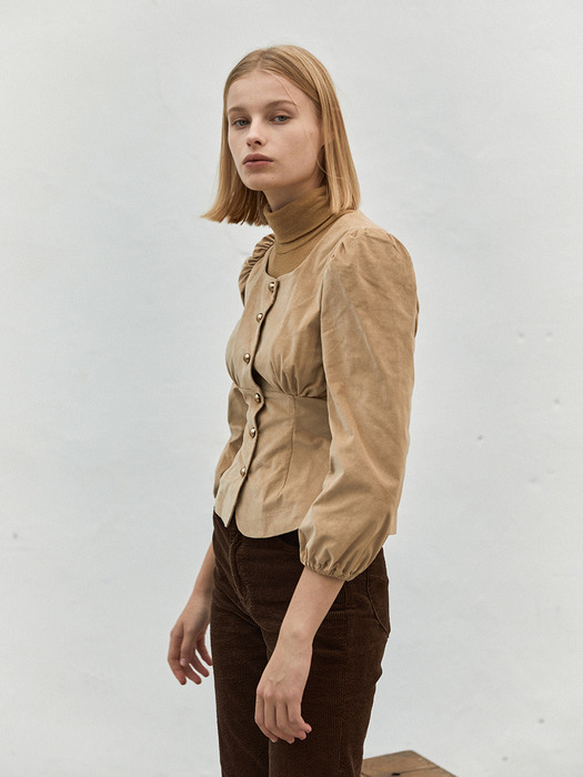 Fitted Corduroy Blouse_Light Camel