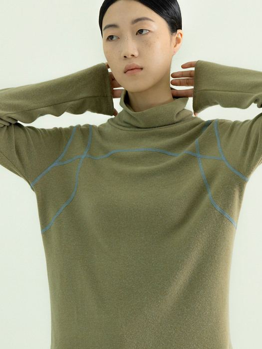 LINE POINT TURTLENECK TOP - KHAKI