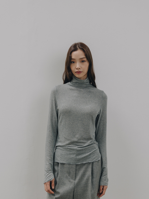 GREY MOCK NECK JERSEY TOP