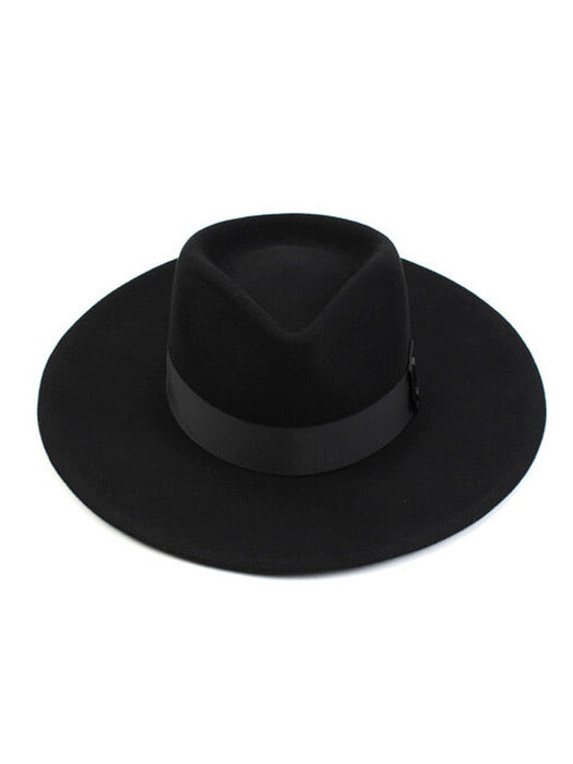 V Black Long Wool Fedora 울페도라