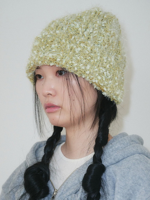 Popcorn knit beanie_ mos green