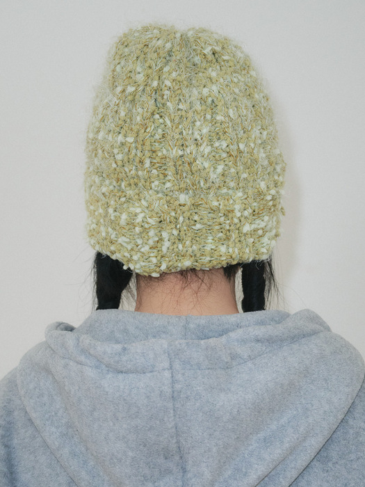 Popcorn knit beanie_ mos green