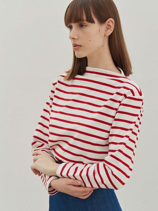 Audrey Stripe Boatneck Tee (Red & White)