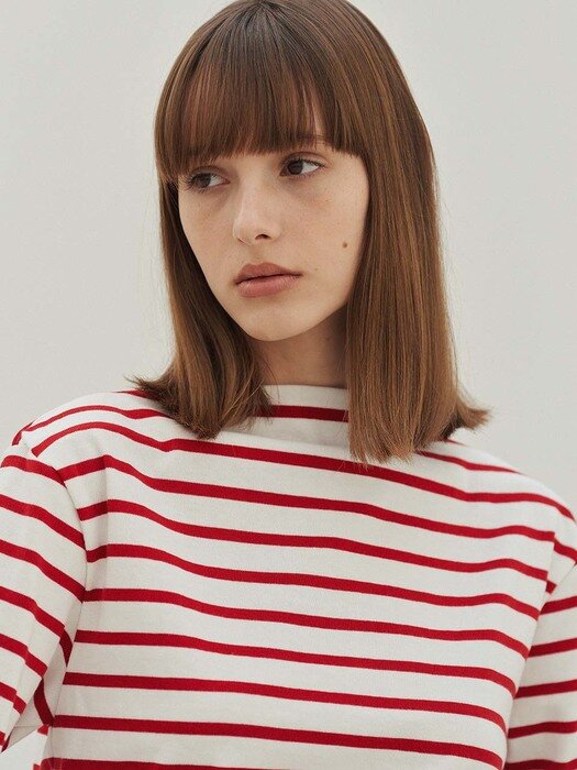 Audrey Stripe Boatneck Tee (Red & White)