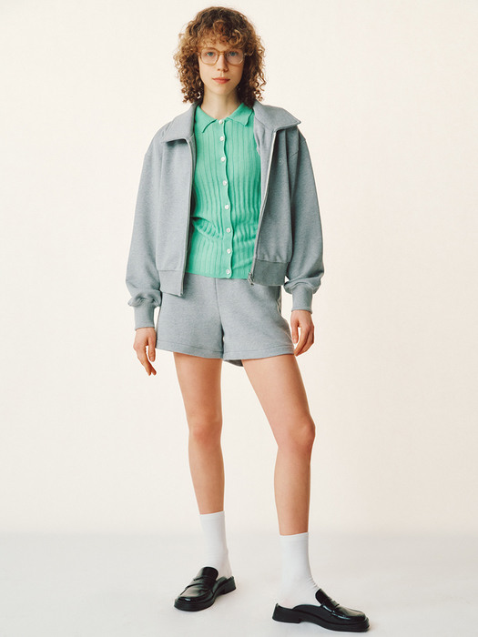 Cropped Zip-up + Sweat Shorts SET_2color