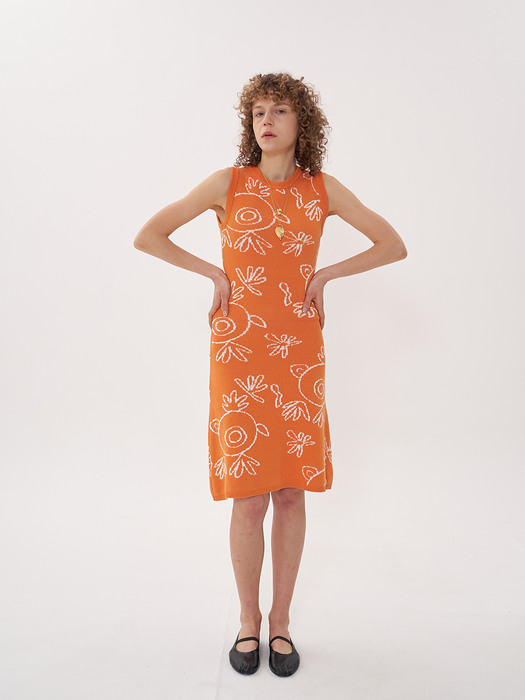 jacquard knit dress_orange