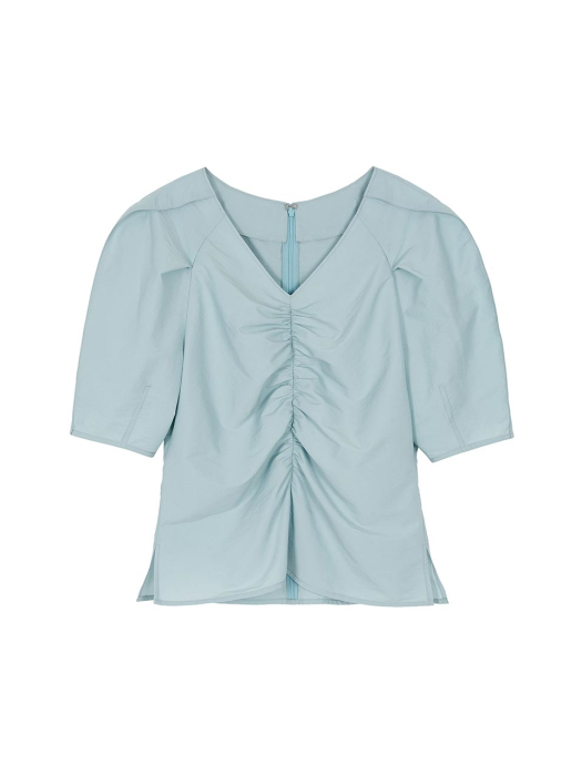 Front Shirred V-neck Blouse in Mint VW2MB157-31