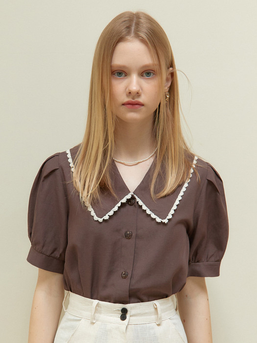 j994 lace point collar blouse (brown)