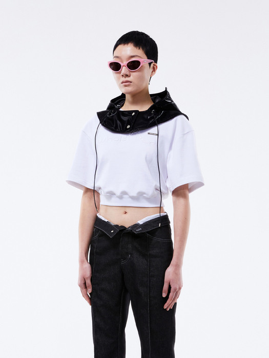 Embroidered banding crop top (white)