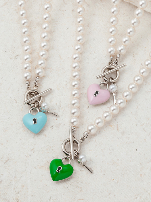 [단독]Heart Locks and Keys Pearl Necklace NZ2005