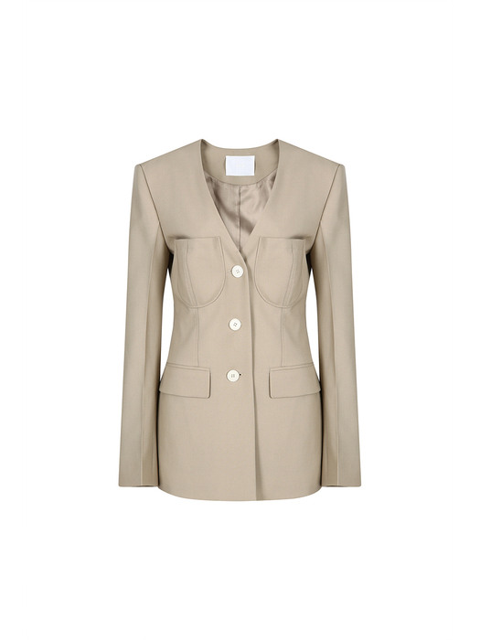 COLLARLESS JACKET BEIGE (S22SU211BE)