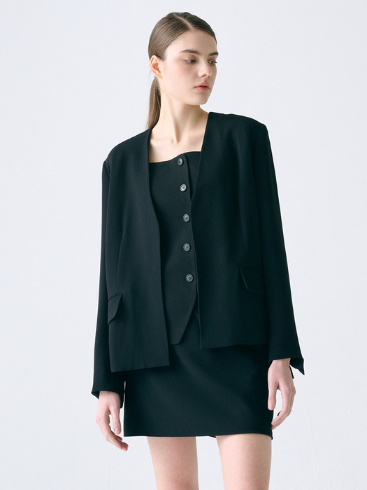 [Drama Signature] Collarless Tailored Blazer_3color