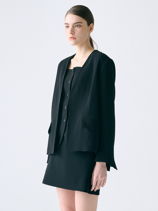 [Drama Signature] Collarless Tailored Blazer_4color