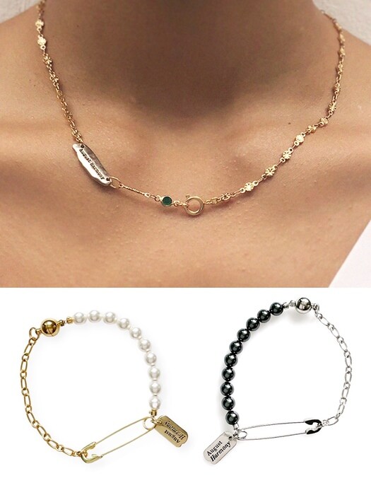 [2SET][단독]Safety Mixed Pearl Bracelet (2color)+Green star necklace (2color)