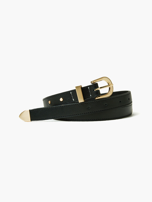 ROUND BUCKLE LEATHER BELT - GOLD