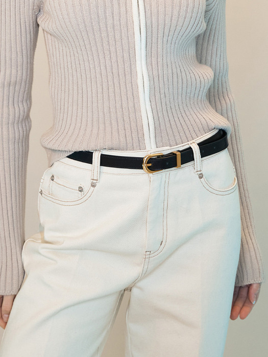 ROUND BUCKLE LEATHER BELT - GOLD
