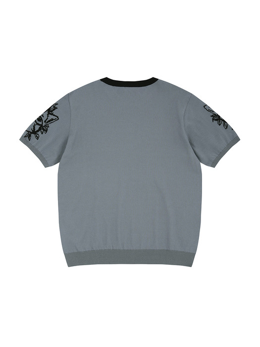 Sunset with you intarsia knit T-shirt Charcoal grey Unisex