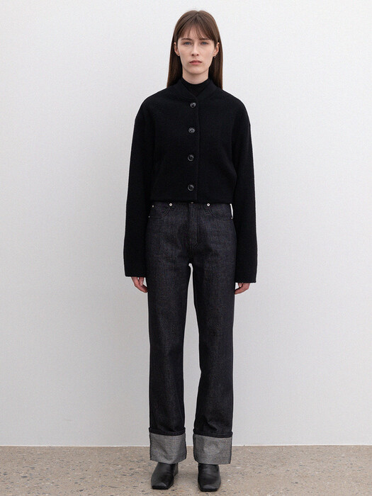 raw denim roll-uped pants (black)