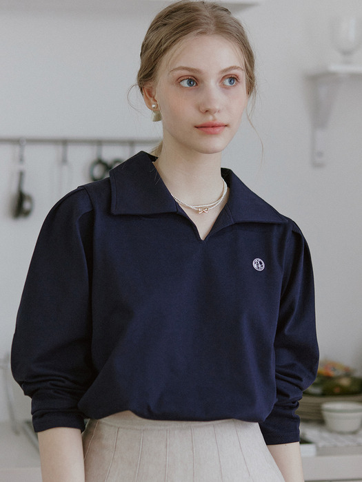 Emblem Logo Collar T-shirt - Navy