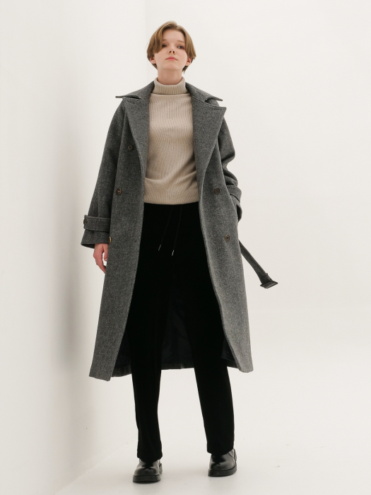 Herringbone Trench Wool Coat _Grey
