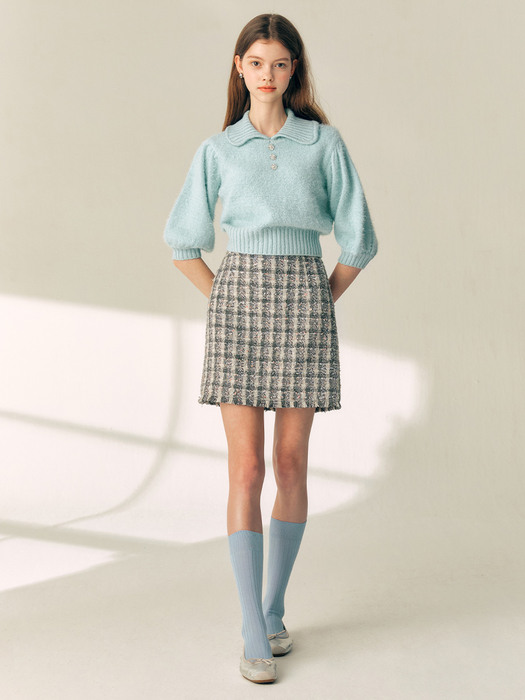 DARLENE Puff sleeve collar knit (Blue/Black)