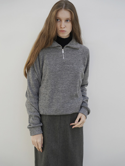 JENNA HALF ZIP UP COLLAR KNIT (GREY)