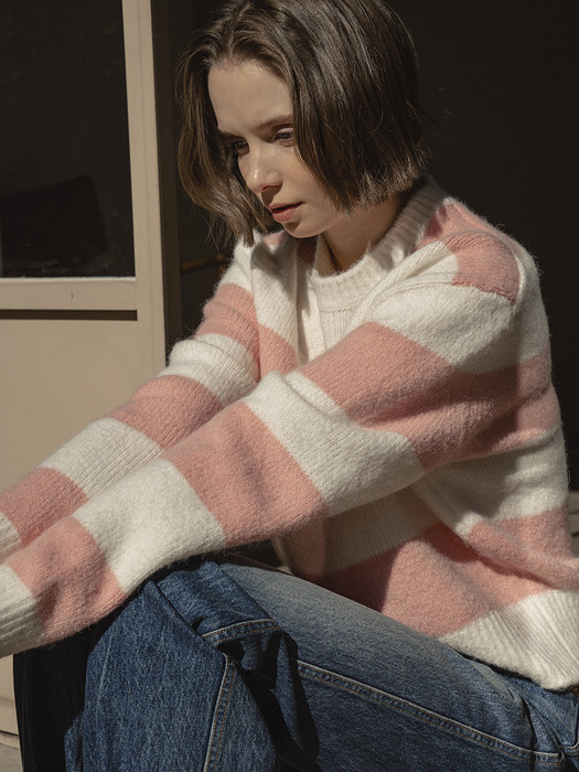 KN4212 Stripe mohair knit_Cream/Pale pink