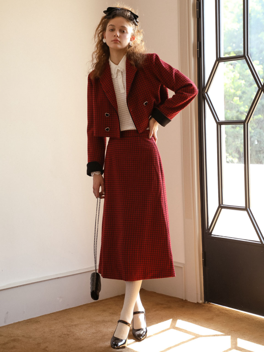 DD_red modern slim fit high waist skirt jacket set up_RED