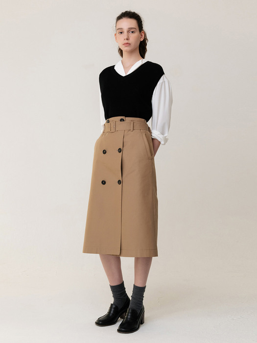 Classic Trench Wrap Skirt Beige