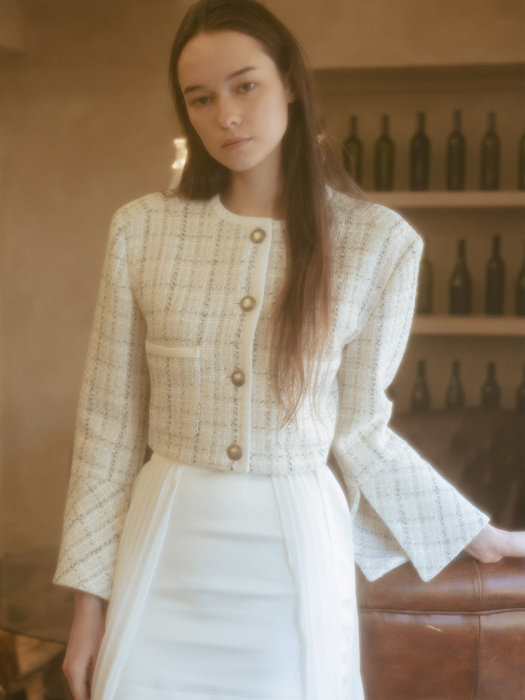 SILVER BUTTON TWEED WOOL JACKET From Italy_TT3S001IV