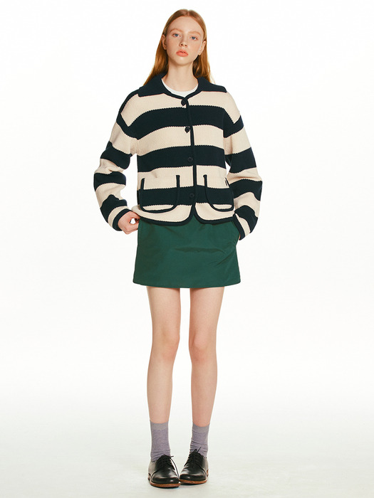 TIRAMISU Stripe knit cardigan (Ivory&Navy/Green&Navy)