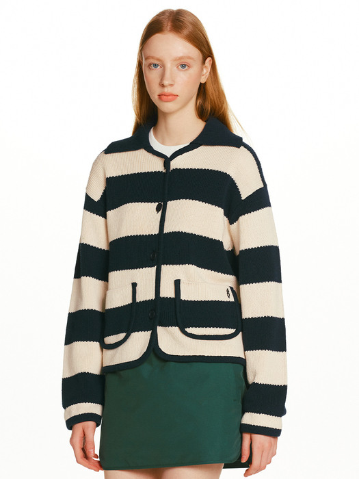TIRAMISU Stripe knit cardigan (Ivory&Navy/Green&Navy)