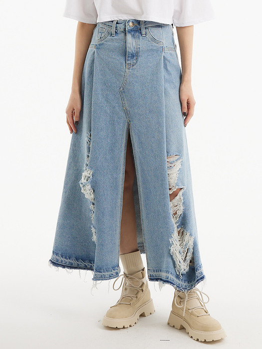 UP-401 디스트로이드 데님스커트_DESTROYED DENIM SKIRT LIGHTBLUE