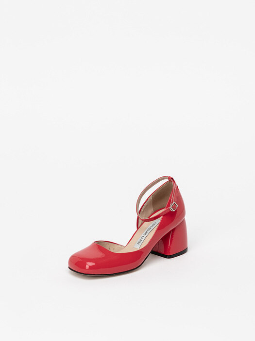 Macaron Strap Pumps in Flame Scarlet Patent