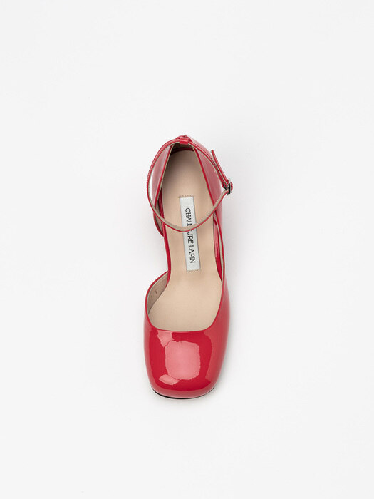 Macaron Strap Pumps in Flame Scarlet Patent