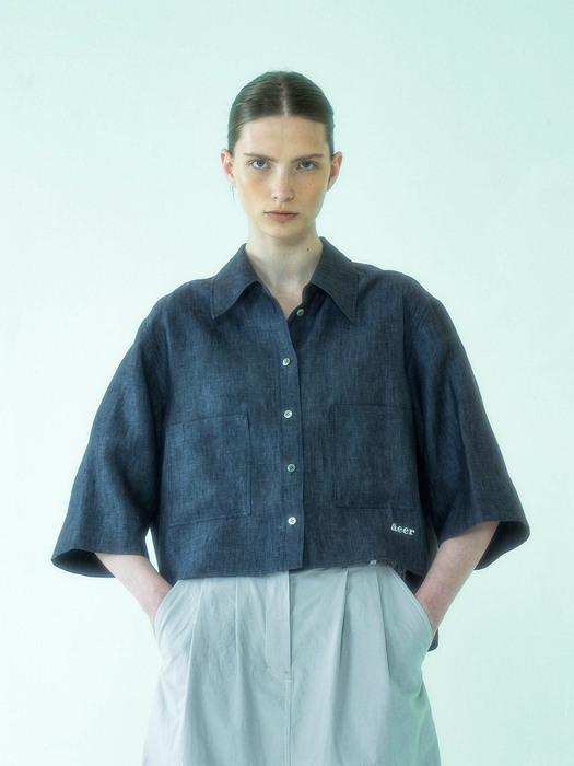 Shirts Crop Linen Blue