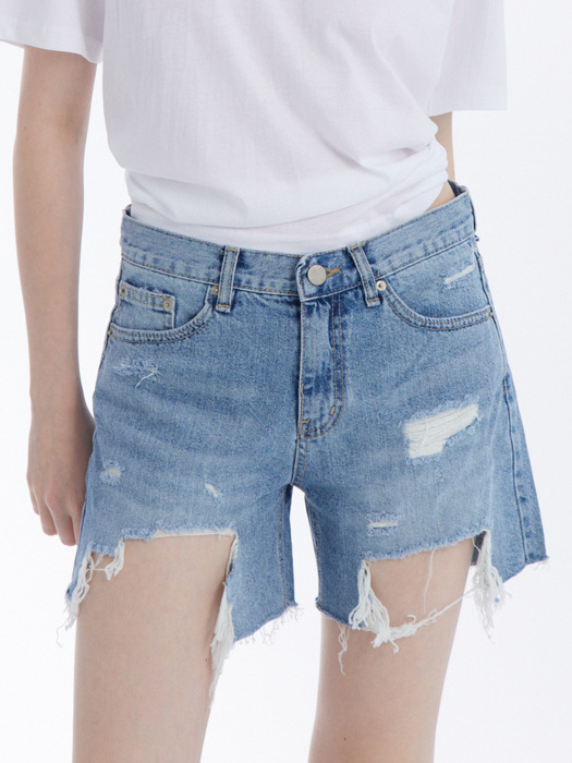 디스트로이드 데님쇼츠 블루_Destroyed Denim Shorts Blue