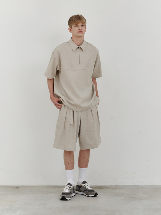 Decker linen zip-up 1/2 shirt (beige)