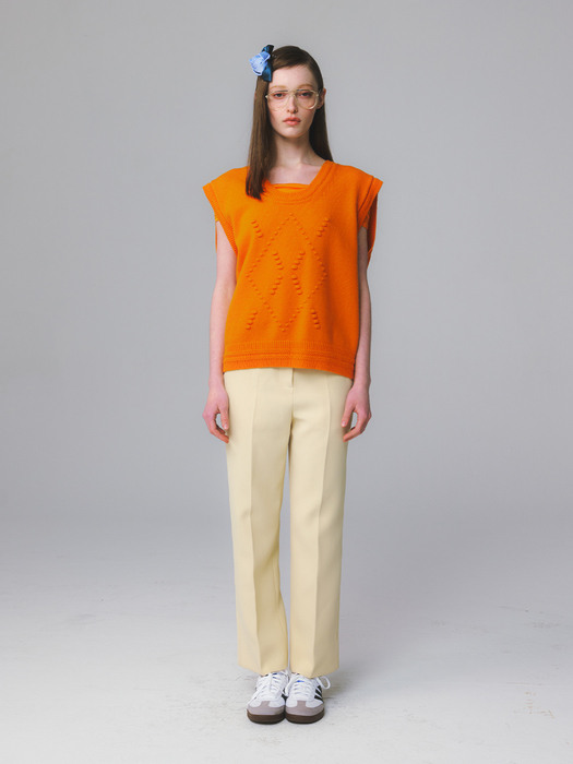 UNISEX, Pompom Argyle Knit Vest / Orange