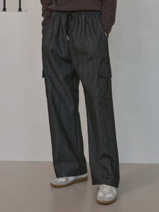 Cargo non-fade straight denim pants(2col)