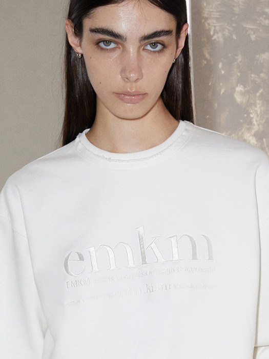 Curlup Neck Embroidery Sweatshirts_WHITE