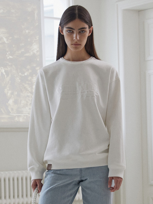 Curlup Neck Embroidery Sweatshirts_WHITE
