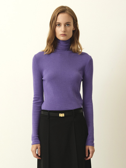 Silk Cashmere Turtleneck Knit Top Violet
