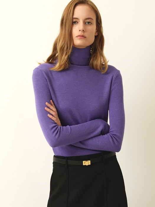 Silk Cashmere Turtleneck Knit Top Violet