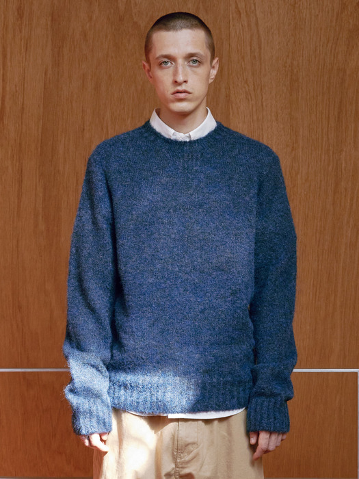 [Men] Whole Garment Wool Sweater (Navy)